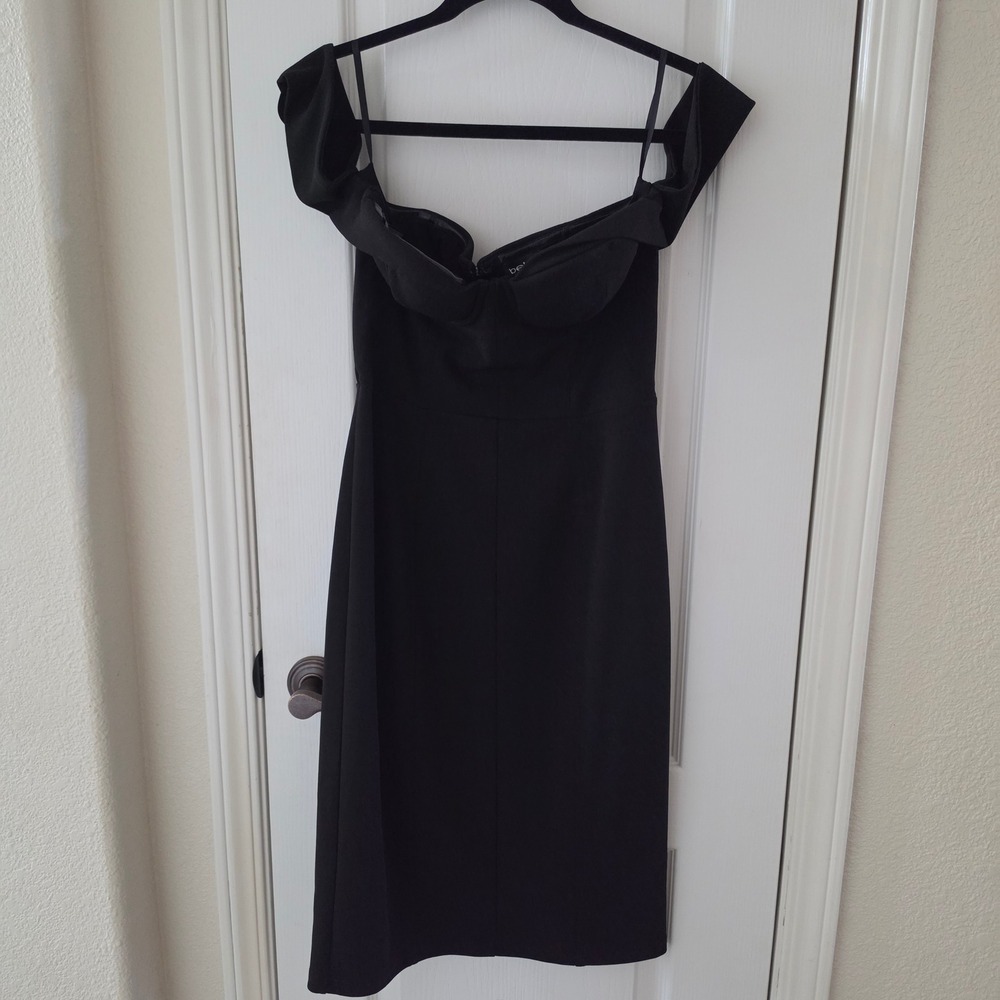 Bebe Black Off The Shoulder Bustier Bodycon Midi Dress Medium